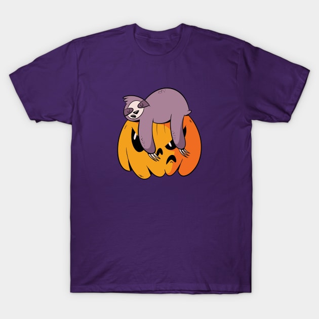 Funny Sloth Sleeping on Jack-o-Lantern T-Shirt by SLAG_Creative